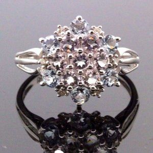 Vintage 14k White Gold Colored Stone Unique Ring Sz 8